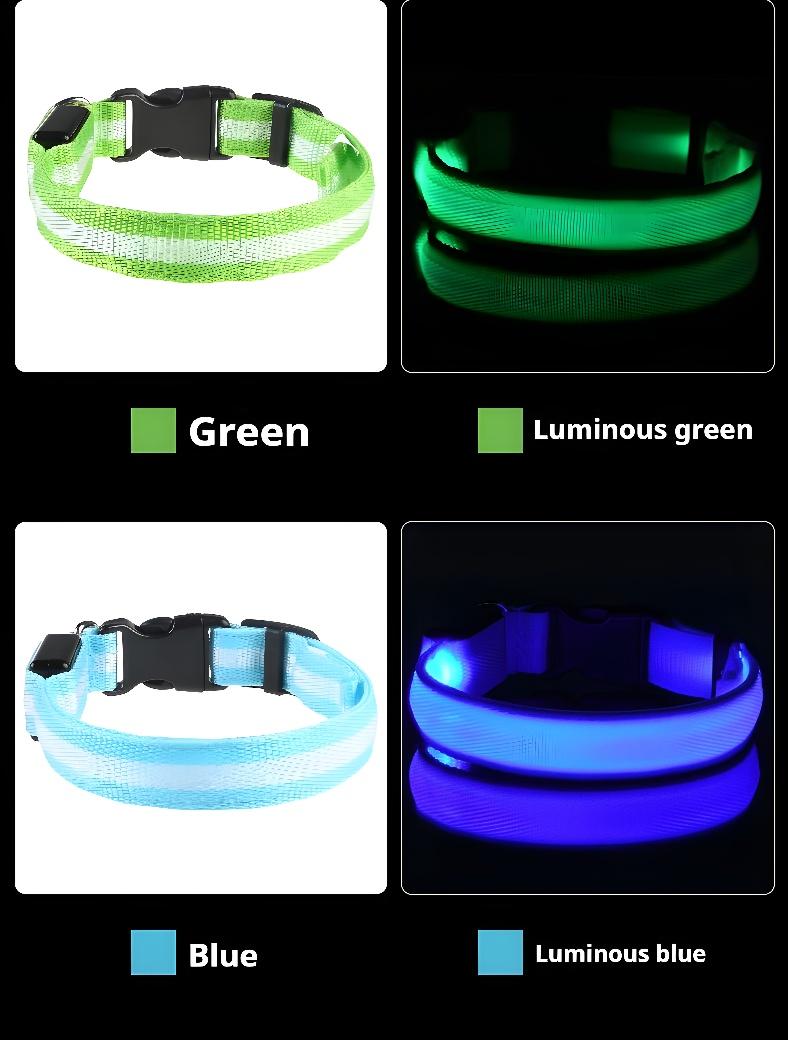 Collar (Glow) - Dog Collar Nylon LED Night Safety Flashing Glow In The Dark Pet Dog Leash pet Dogs Luminous Fluorescent  dog accessories collar night safety Rechargeable reflective cat