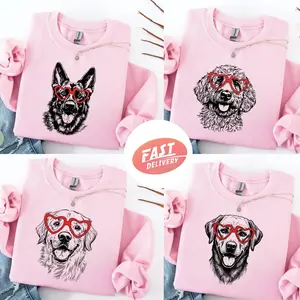 Puppy Love Dog Valentine Sweatshirt Light Pink, Cute Puppy Sweatshirt, Dog Lover Sweatshirt, Heart Glasses Dog Sweatshirt, 50 Dog Breeds Sweatshirt