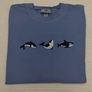 Cute Orca Whales Embroidered Summer Spring Shirt, Orca Whale Embroidered Shirt, Cute Gift For Friend