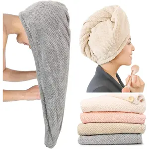Extra Large 4 Pack Microfiber Hair Towel Wrap for Women Super Absorbent & Quick Dry Hair Drying Towels with Button, Hair Turbans for Curly Hair Long & Short Hair - Anti-Frizz