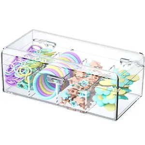 Classic Polished Plastic Hair Accessory Storage Box with Buckle, Dustproof Waterproof Transparent Multi Compartment Design Desktop Organizer for Necklaces Bows Clips, Durable Plastic Organizers
