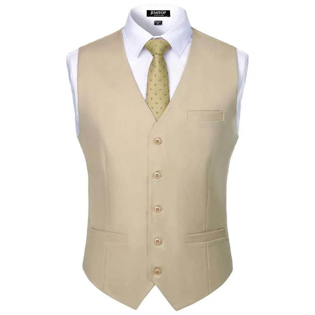 JEMITOP Men's Slim Fit Formal Suit Vest, Elegant Soft Polyester Blend Waistcoat with Pockets for Wedding, Business