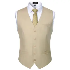 JEMITOP Menswear Sleeveless Polyester Comfy Elegant Slim Fit Dress Vest for Men, Formal Wedding Prom Tuxedo Vest with Pocket