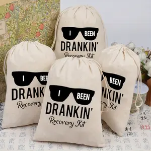 5pcs "I Been Drankin' Recovery Kit" Drawstring Bags - Humorous Hangover Survival Gear for Bachelor/Bachelorette Parties, Party Favors|Playful Design|Jute Material Bags
