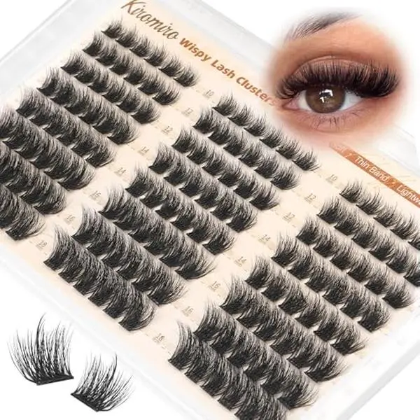 Kiromiro Fluffy Lash Clusters Wispy Cluster Eyelash Extensions 10–18mm Volume Cluster Lashes 3D D Curl DIY Lash Clusters 144pcs Thin Band Soft Fairy Individual Lashes