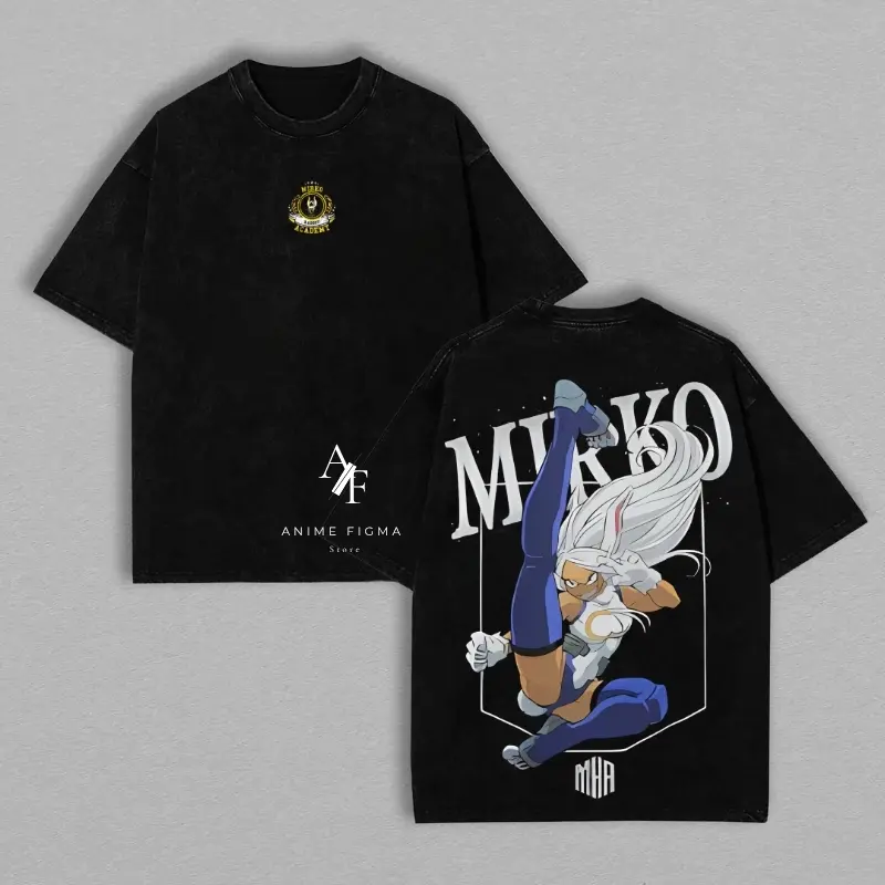 My Hero Academia “Mirko Protocol” Tee – Jumbo Print Washed Oversized Shirt | Hero Academy Crest Front + Rabbit of Rebellion Panel Back | Drop for Fighters Who Kick Destiny Between the Eyes