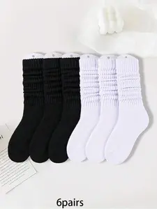 6 pairs of fashionable, minimalist solid-color ankle socks—comfortable, breathable, and casual mid-calf socks suitable for women's daily workouts and home wear Casual Comfy Socks Set