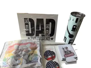 Dad Box Gift Set  - 20 oz Portable Reusable Metal Cup, Shirt, Can Coolers, Key Chain, Car Coasters, Sign