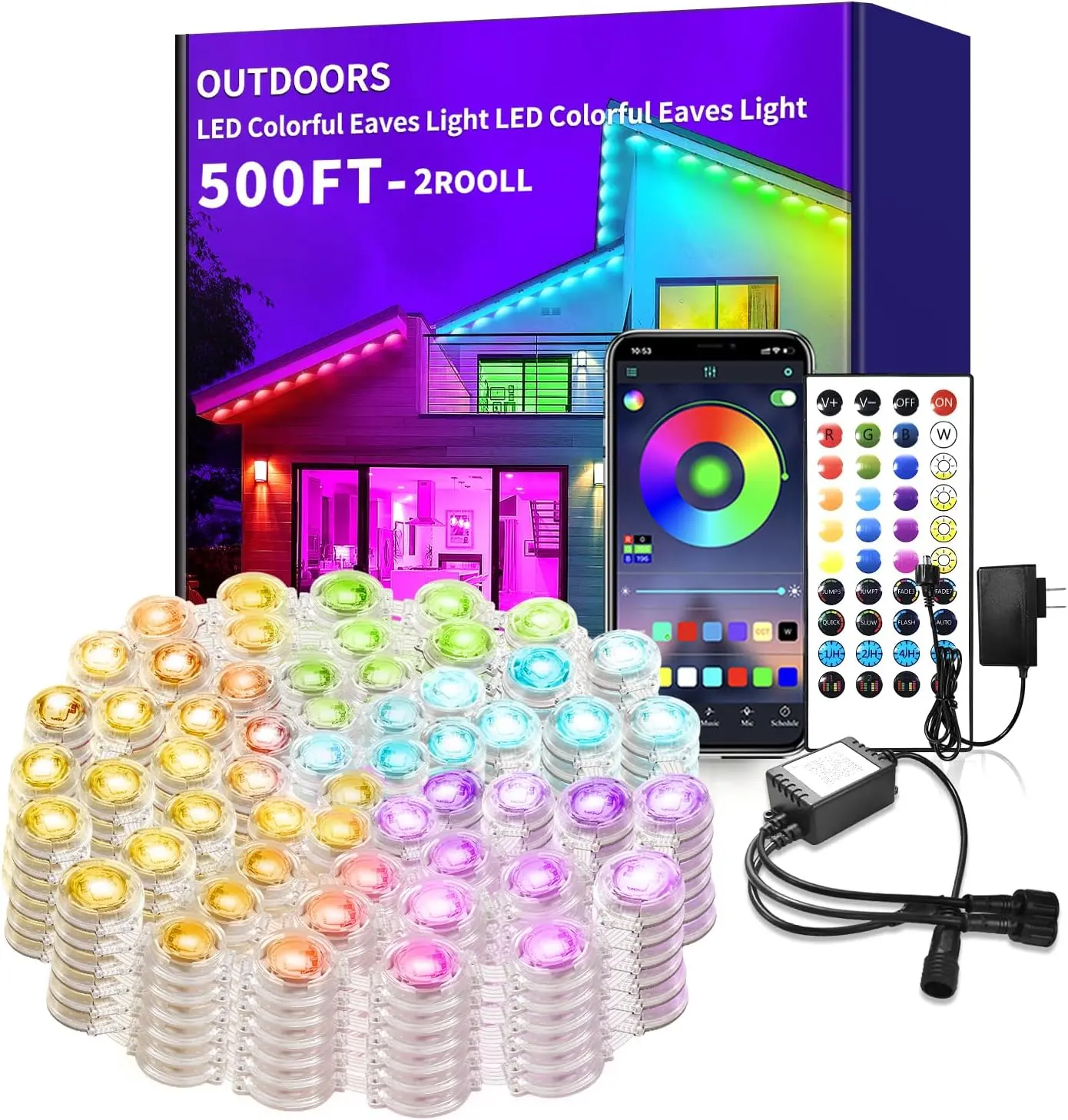 200ft Permanent Outdoor Light, RGB Smart Outdoor eave Lights with APP & Remote Control,timed Music synchronisation IP67 Waterproof LED eave Light,Suitable for Party,Halloween,Christmas,Rooftop,Garden