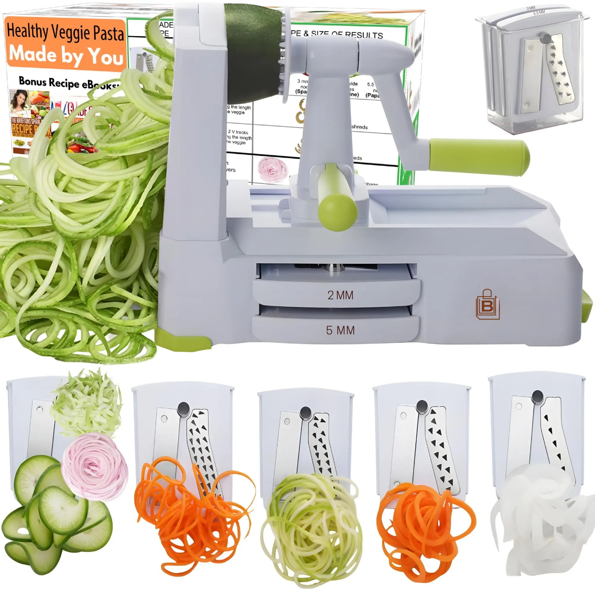 5-blade Vegetable Spiralizer: Strongest-heaviest Spiral Slicer  Veggie Pasta Spaghetti Maker For Low Carb/paleo/gluten-free/vegan Meals With Extra 4 Recipe Ebooks