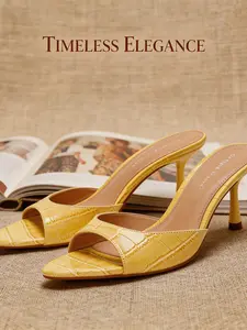 Yellow Fashion Minimalist High Heel Pointed Toe Shoes, Elegant Vintage Style, Anti-Slip Sole, Slimming Effect, Suitable for Daily & Party Wear