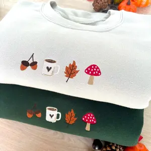Cozy Autumn Embroidered Sweatshirt, Cute Fall Sweatshirt, Autumn Sweatshirt, Embroidered Autumn Leaves Crewneck Sweatshirt, Halloween Thanksgiving Gift