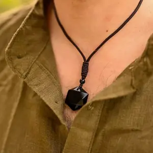 Black Obsidian Hexagram Pendant Healing Crystal Gemstone Women Men Necklace Gift