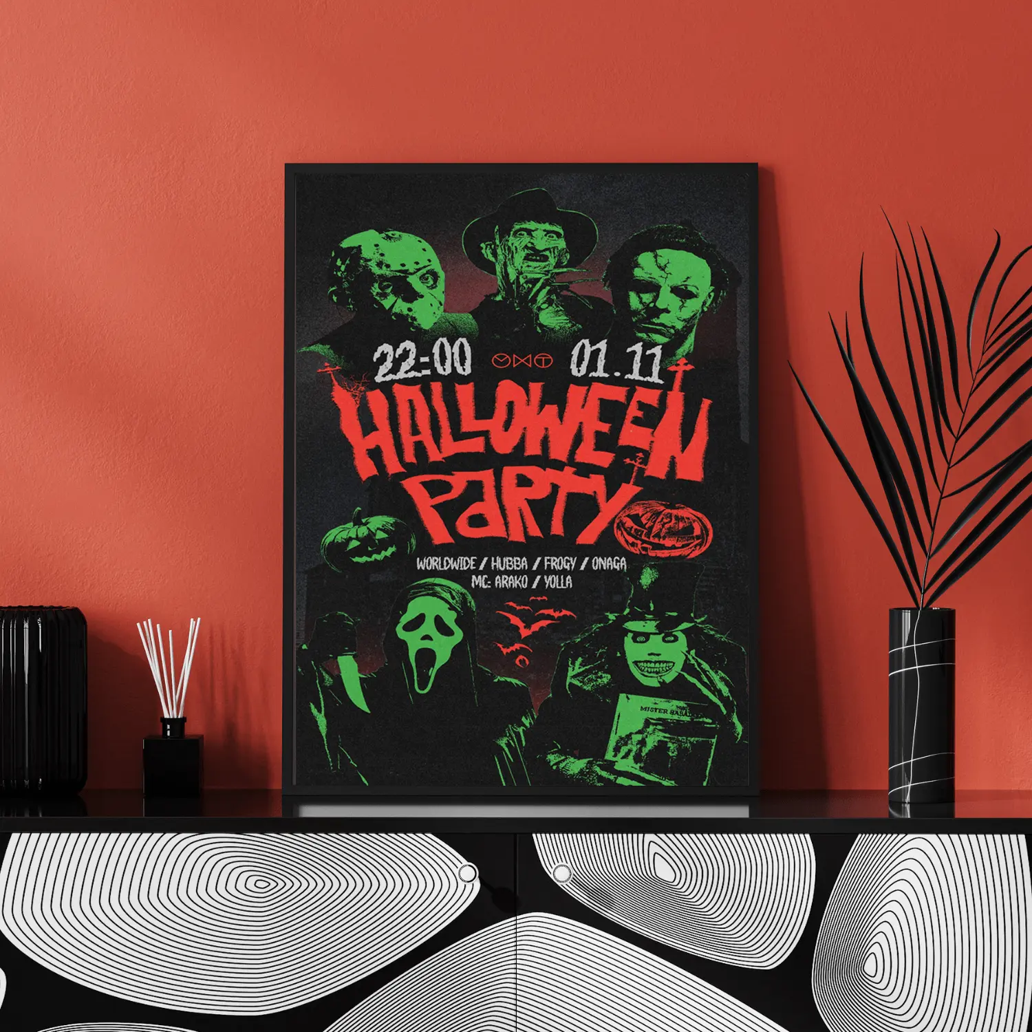Halloween Horror Movie Poster, Spooky Halloween Party Wall Art, Classic Slasher Characters Print, Scary Horror Decor for Bedroom & Living Room