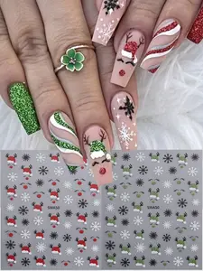 Festival Nails Art Designs, Glitter Deer Antlers, & Hat Elk Stickers, 3D Holiday Nail Stickers, Self-Adhesive Decals