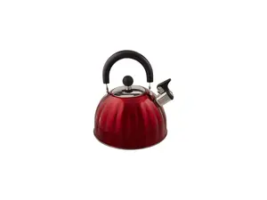 Mr. Coffee 91414.02 Twining 2.1 Quart Pumpkin Shaped Stainless Steel Whistling Tea Kettle, Metallic Red