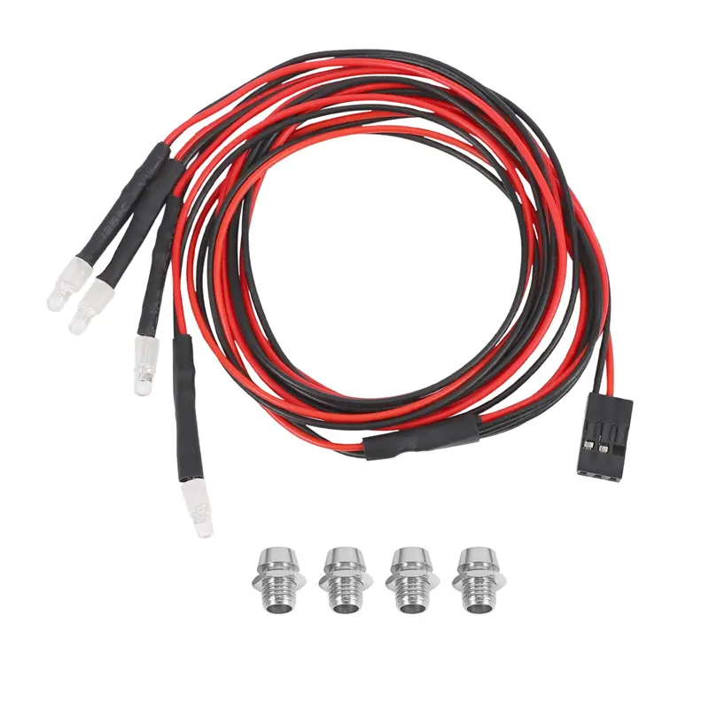1 x LED Light Kit for 1/24 RC Car, 7.4V Durable Easy-to-Install 4-Piece 3mm Realistic Light Set (2 White, 2 Red), 70cm Car Upgrade Accessory Compatible with Axial SCX24 90081 AXI00002 RC Crawler
