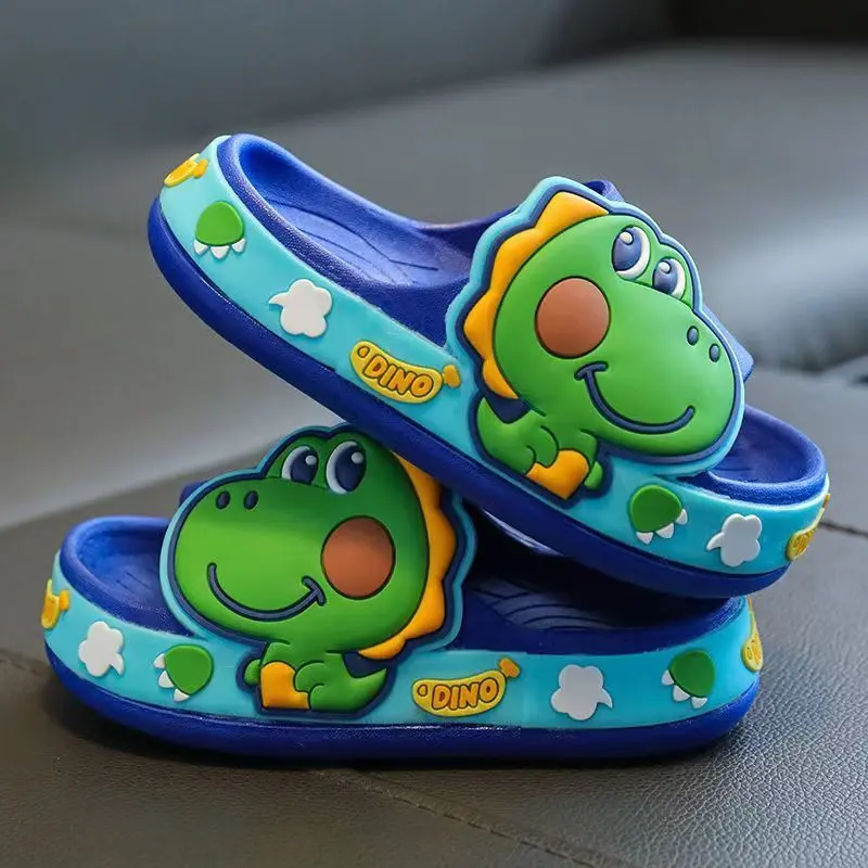 Cartoon Dinosaur Slippers for Kids & Toddlers, Cute Soft PVC Slides with Non-Slip Soles for Indoor & Outdoor Wear, Toddler Sizes, Open Toe Slippers, Flat Sole, Casual, Child Sized, Dinosaur Print Slippers