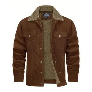 Men's Winter Corduroy Jacket Cotton Fabric Thick Comfortable Stiff Shapely Lined Padded Warm Multi-Pocket Cuffs Adjustable Hair Collar Open Lapel Single-Breasted Outdoor Climbing Hiking Training Running Work Casual Trucker Jacket