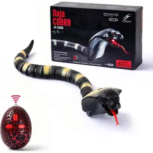 RC Snake Toy: Realistic Prank Cobra, Rechargeable, Smart Sensing, Infrared Controller for s/Cat (Black)