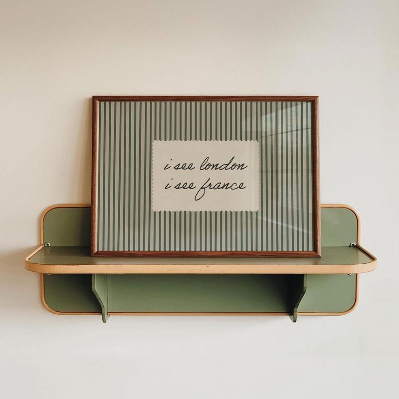 Horizontal Wall Art , Vintage "I See London I See France" Print: Green Striped Bathroom Decor| Framless Poster J