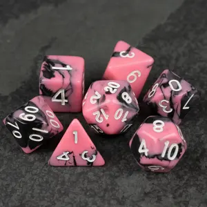 Black & Pink Marbled DnD Dice Set - Dice for Dungeons and Dragons, D&D, RPGs