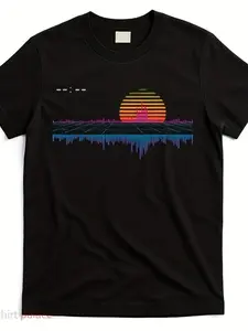 Retro Synthwave Vaporwave T-Shirt - 80s Tech Aesthetic Graphic Tee with Digital Print, Comfortable Round Neck Casual Shirt for Synthwave Fans, Machine Washable Retro Style Top