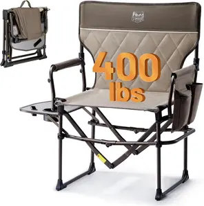 Aluminum Camping Directors Chair with Side Table Pocket, Portable Folding Chair, Heavy Duty Lawn Chair for Fishing Trip Picnic Concert Outdoor 400lbs