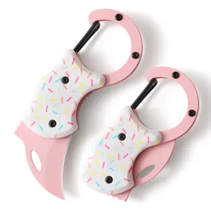 Pink Pocket Knife for Women Men,Cute Keychain Box Cutter，Mini EDC Knives for Everyday Carry,Folding Utility Knife with Creative Ice Cream Design,Ideal Gifts for Women（Ice Cream） Camping Outdoor Tool Portable Multitool Hammer