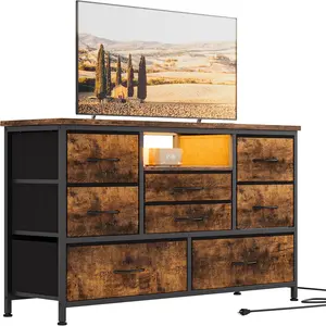 GARVEE Wide Dresser with 8 Large Drawers for 55" Long TV Stand, Fabric Drawer for Bedroom with Power Outlet, Chests of Drawers for Bedroom, Living Room, Closet, Entryway, Living Room Storage