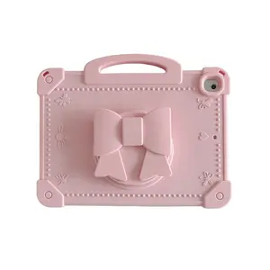 Bow iPad Case for Kids, Soft Silicone Protective Cover, Anti-Drop, Extendable Stand, Compatible with iPad 7th-11th, Air 11 Inch