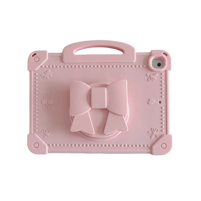Bow iPad Case for Kids, Soft Silicone Tablet Protective Cover, Shell, Anti-Drop, Extendable Stand, Compatible with iPad 7th-11th, Air 11 Inch, Protection