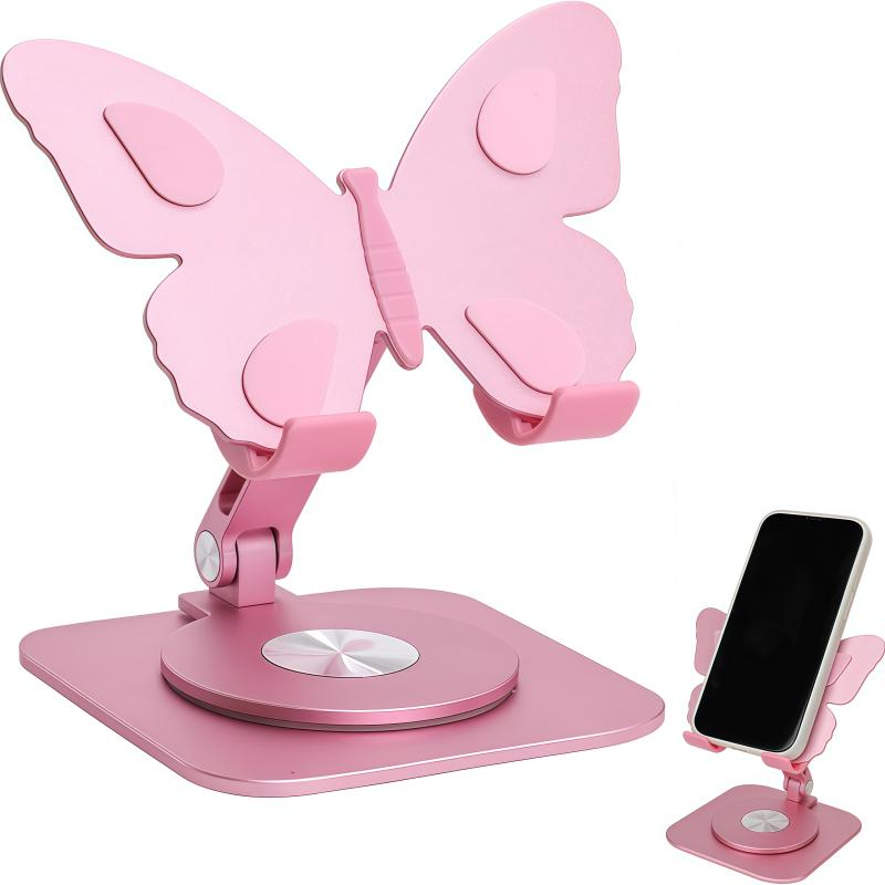 Butterfly-Design Aluminum Alloy Phone Stand — 360° Rotatable Phone Holder, Foldable & Adjustable Tablet Stand — Compact and Lightweight