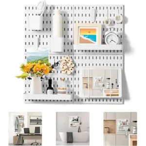 Pegboard Combination Wall Organizer Kit, 4 Pieces Pegboards and 17 Accessories Modular Hanging, Wall Mount Display Peg board Panel Kits for Bedroom, Home, Office, Bathroom, 22" x 22", White