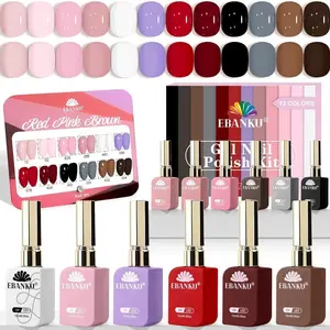 EBANKU 12 Pcs 15ML Gel Nail Polish Set - Perfect Valentine‘s Gift Same Color Same Bottle Red Pink Nude Brown Fall Soak Off Gel Nail Polish Kit Nail Art Manicure Gifts for Women