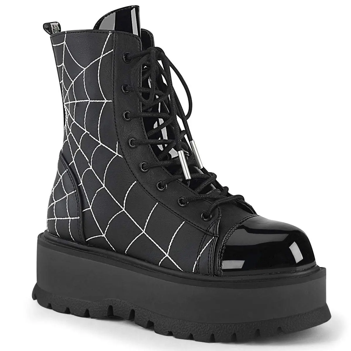 Demonia Slacker-88 Black Vegan Leather- Patent Ankle Boots Demonia Slacker-88 Black Vegan Leather- Patent Ankle Boots