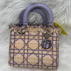 Pre-owned Dior tweed Clutches & Wristlets Christian Lady Limited Purple 2way Hand Bag