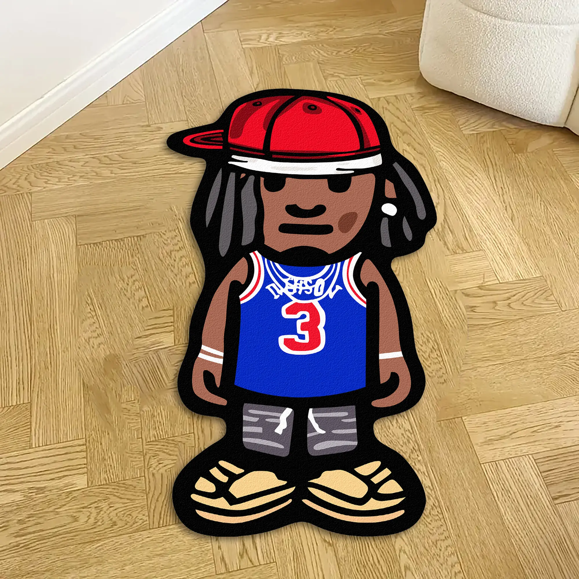 Trendy Cartoon Figure Carpet, Hip Hop Fashion Basketball Design, Soft Fluffy Geometric Pattern Rug, Abstract Styled Rug, Modern Bedroom Decor, Home Decoration