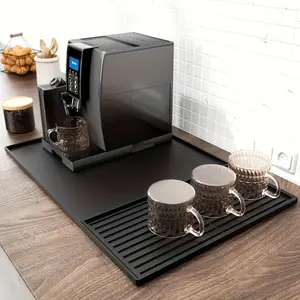 2 in 1 Silicone Coffee Bar Mat, 1 Count Countertop Protector for Espresso Machines & Dishwashers, Durable & Easy to Clean, Coffee Bar Accessories, Kitchen Coasters, Black