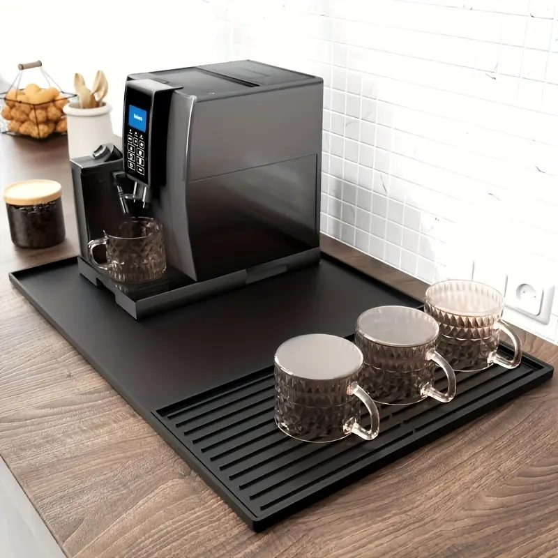 2 in 1 Silicone Coffee Bar Mat, 1 Count Countertop Protector for Espresso Machines & Dishwashers, Durable & Easy to Clean, Coffee Bar Accessories, Kitchen Coasters, Black
