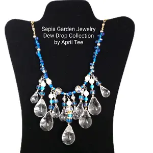 Crystal Blue Waterfall Dew Drop Necklace with  Crystal Lamp Work, Swarovsk Blue Crystals and Glass from the Dew Drop Collection Handmade by April Tee
