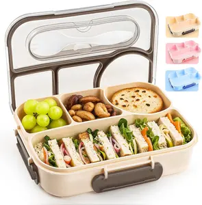 Bento Box, Lunch Box, 4-Compartment Lunch Containers, Drop-Proof, Dishwasher Safe & Made with BPA-Free Materials(Khaki)