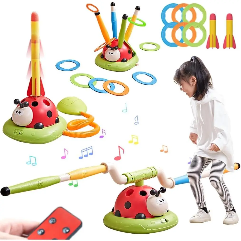 Unisex Classic 3-in-1 Jump Rocket Launcher Toy for Kids - Remote Control, Musical Jump, Toss Ring, Stomping Launch - 1x1x1 in, 1.1 kg - Indoor/Outdoor Sports Gift for Ages 4-13 (Pogo Sticks & Space Hoppers), 3-In-1 Launch, 1X1x1 Inches, All Seasons