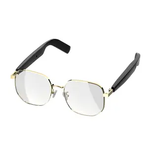 Fashion Smart Bluetooth Sunglasses with HD Calls, Voice Assistant, Wireless Audio, Gold Frame, Anti Blue Light Lens, Built-in Stereo Speakers