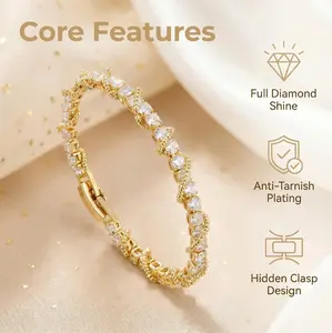 Women's Dainty Vine Cubic Zirconia Bangle Bracelet - 14K Gold/Silver Plated, Adjustable Open Cuff, Hypoallergenic Stackable Sparkly CZ Wrist Jewelry for Daily Party Gift
