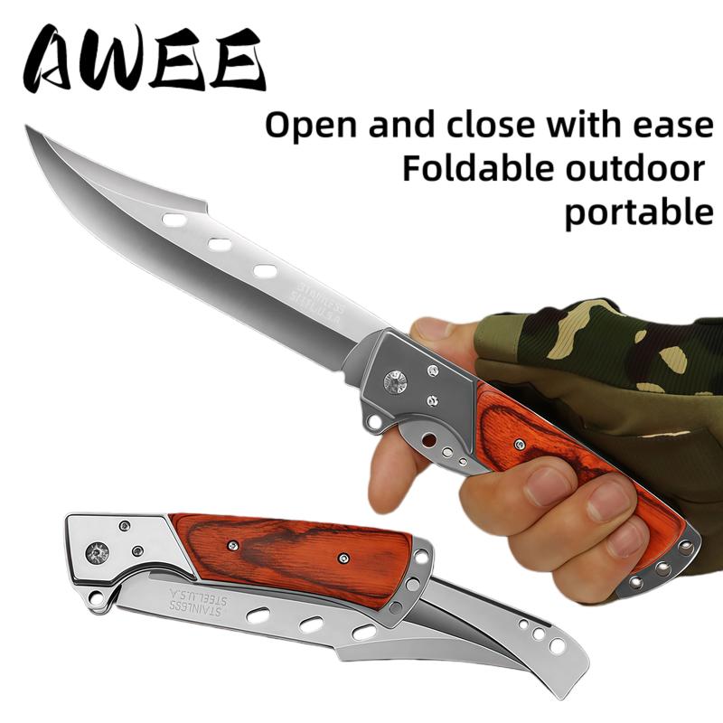 Long Blade Folding Knife - Sharp EDC Tactical Knife for Hunting Hiking Camping Survival | Rosewood Handle, Father's Day Gift for Men