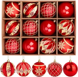 EveryMerry 12-Pack 3.1 Inch Christmas Ornaments Set - Red &  Ornament Balls with 5 Various Designs, Decorations with Strings, Sturdy,  Box with Lid for Xmas Tree, Holiday Party &  Decor