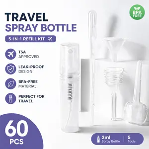 60 Pack 2ml Transparent Plastic Cosmetic Perfume Atomizers, Leak-Proof Refillable Mini Spray Bottles for Travel, On-the-Go Storage, Easy to Fill Home Organizer Storage Jars