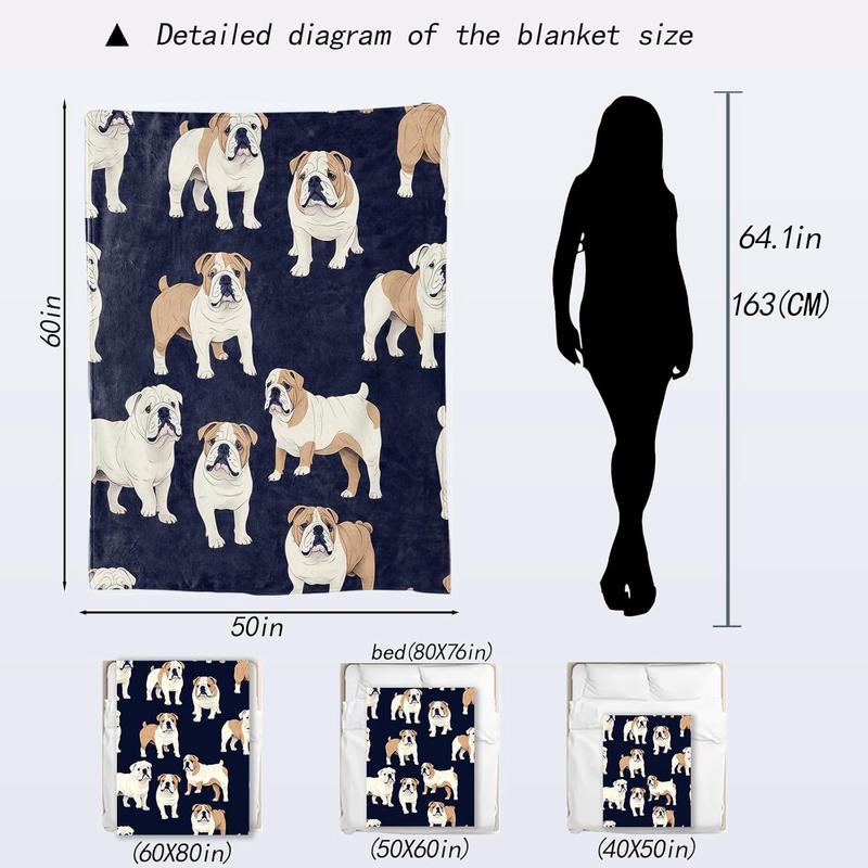 English Bulldog Blanket - Cute Fun Dog Dark Fleece Throw,Gifts for Kids Women, Soft & Warm,Lightweight, for Modern Rustic Decor, Pet Lovers, and Room Home Accents 40x50in,Thanksgiving Christmas New Year Gift, Printed on One Side with a Plain White Back