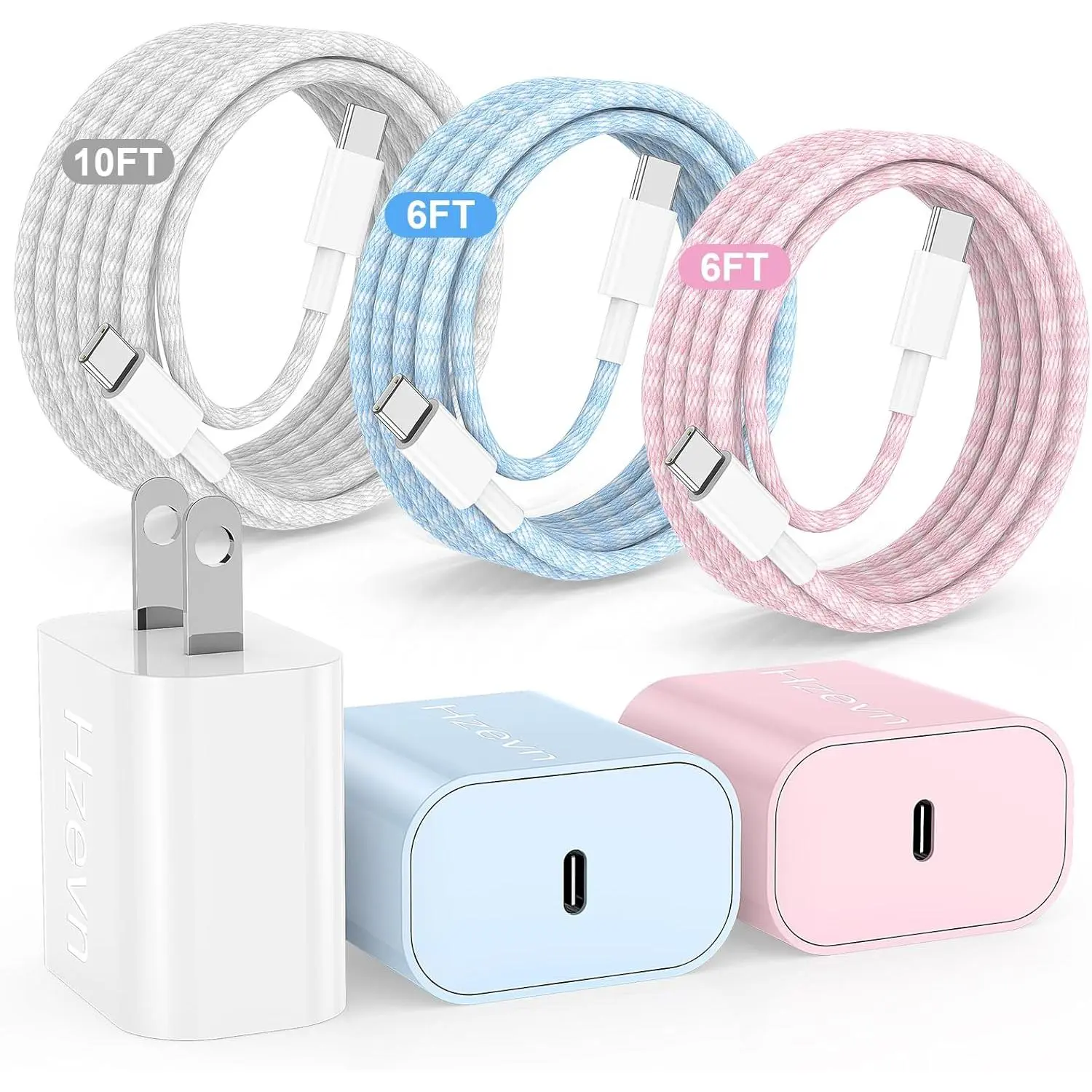 Fast Charging for iPhone 15 16 Pro Max Charger Colorful, 3Pack 20W USB C Fast Chargers Block with 6/6/10ft Long USB C to C Braided Cable Compatible with iPhone 16/15 Pro/15 Plus/iPad Pro 13/12.9